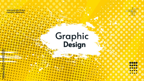 Banner design. Pop-art yellow background with paint splash and pattern. Design for banner, wallpaper, invitation.