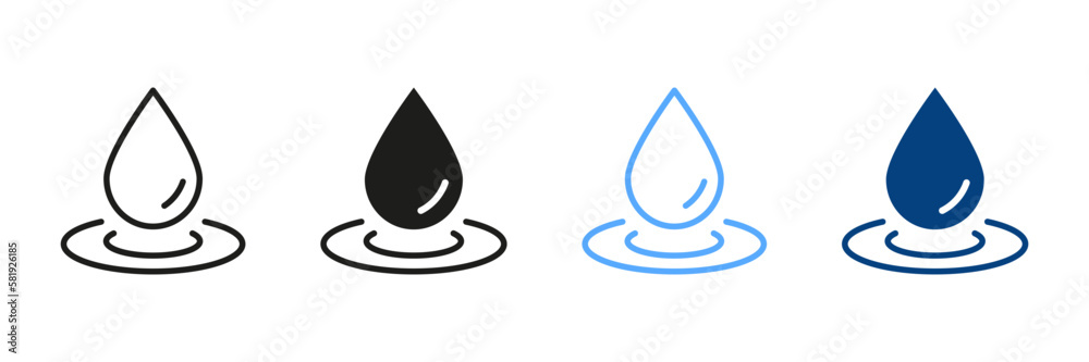 Water Drop Silhouette and Line Icon Set. Water Droplet and Splash Black and Color Symbol Collection. Vector Isolated Illustration Water Drop Silhouette and Line Icon Set. Water Droplet and Splash Black and Color Symbol Collection. Vector Isolated Illustration