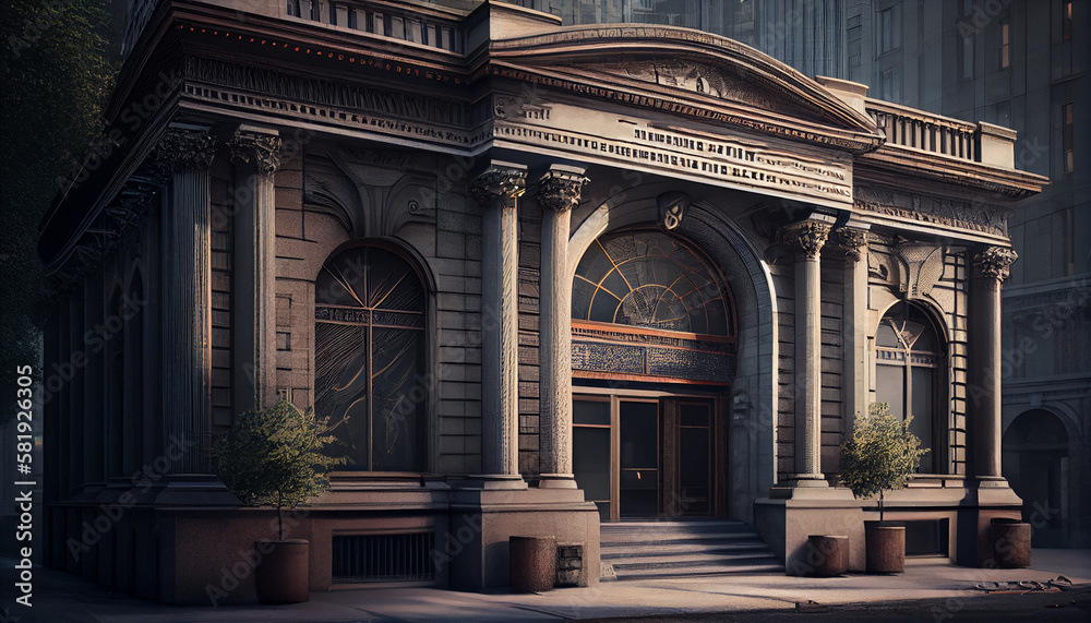 Fototapeta premium Building of Bank on the city. Generative Ai