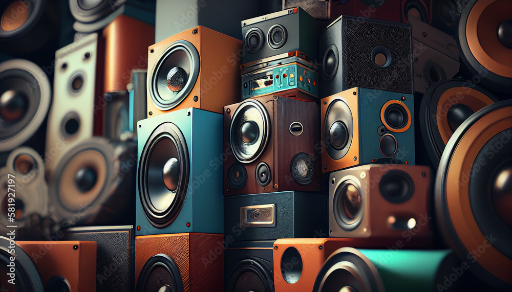 Group of audio speakers. Generative Ai