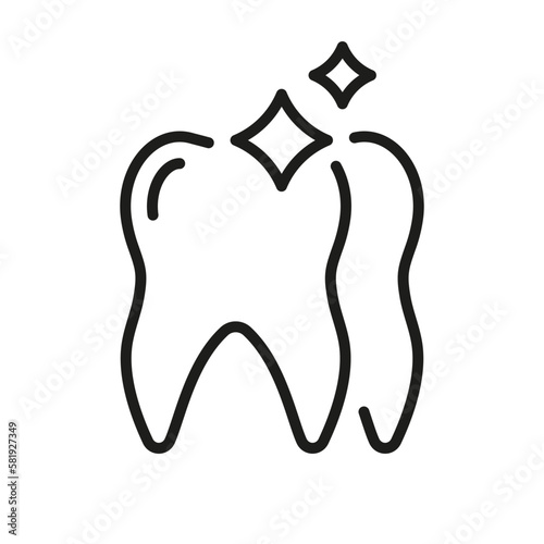 Teeth Shine Line Icon. Dental Veneer. Tooth Medical Care Linear Pictogram. Dental Treatment Sign. Human Ceramic Veneers. Dentistry Outline Symbol. Editable Stroke. Isolated Vector Illustration