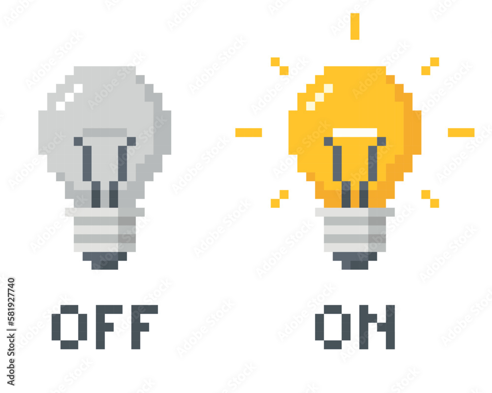 Poster pixel art 8 bit light bulbs set switch on switch off icons