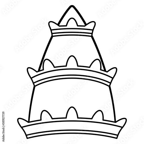 Papal tiara. Religious Catholic symbol. Black and white linear silhouette.