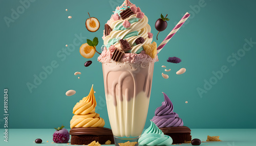 A milkshake with many ingredients. Generative AI photo