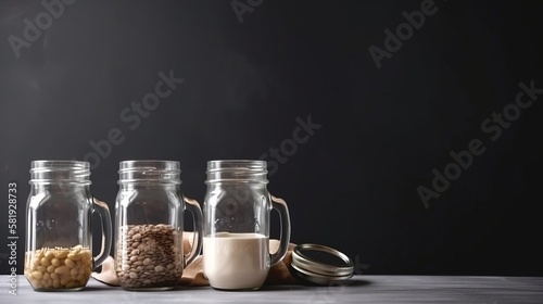 Organic food drink in glass jar mugs with. Healthy life and cooking. Generative AI.