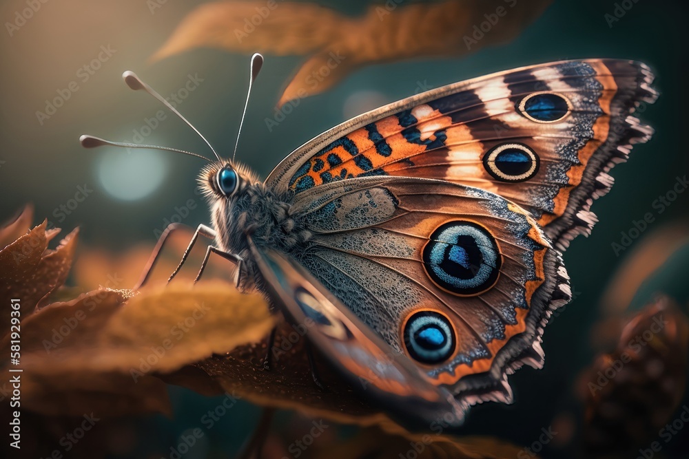 Naklejka premium A butterfly close-up. AI generation