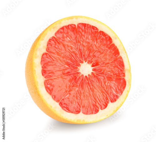 Half of juicy grapefruit on white background