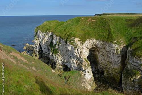 Picturesque white cliffs. Flamborough, Yorkshire Coast, England.