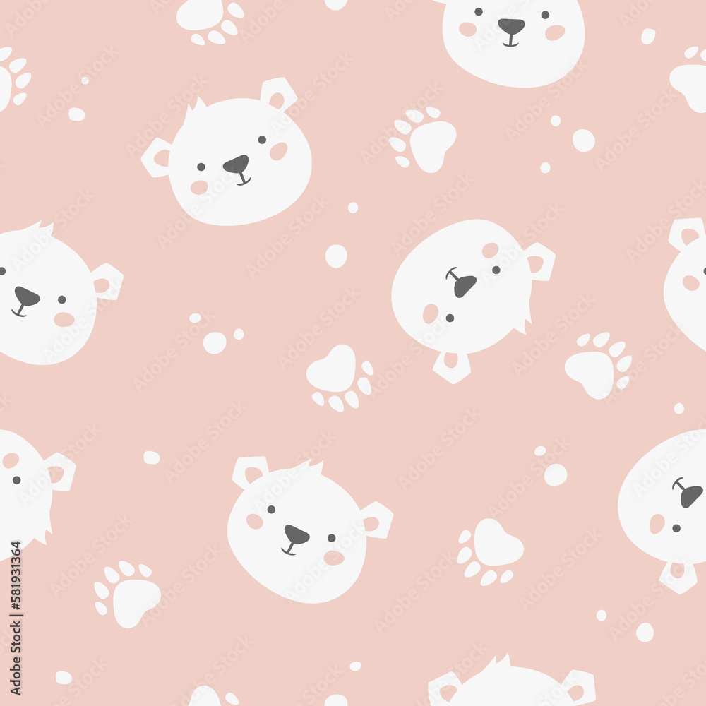 Obraz premium Cute seamless pattern of cartoon bear face. Kids Baby pattern of cute bear.