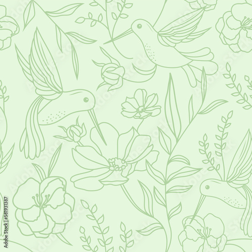 Seamless pattern with flowers   branches  leaves and birds. Illustration for fabrics  phone case paper  gift packaging  textiles  interior design  cover.