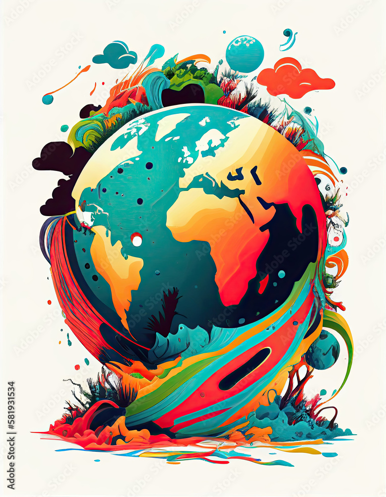 Naklejka premium Earth Day Illustration of Earth Logo Colorful Artistic Nature. Generative AI