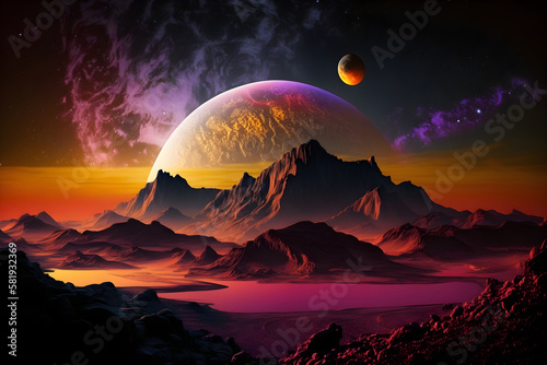 AI Generative, Fanatasy cosmic space, planet landscape photo