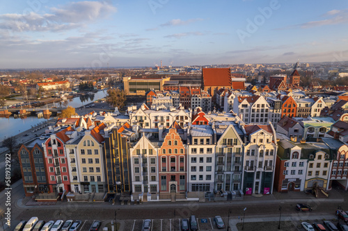 Fototapeta Naklejka Na Ścianę i Meble -  Aerial view of old town in Elblag