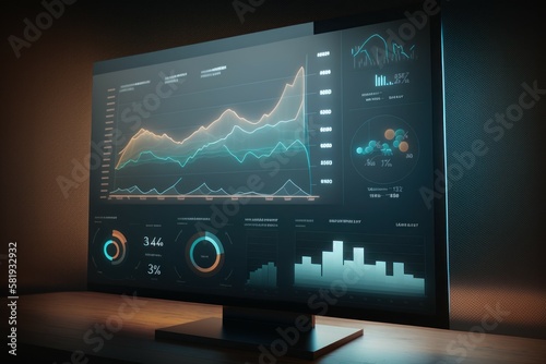 Computer monitor with analytical data visualization. AI generated, human enhanced