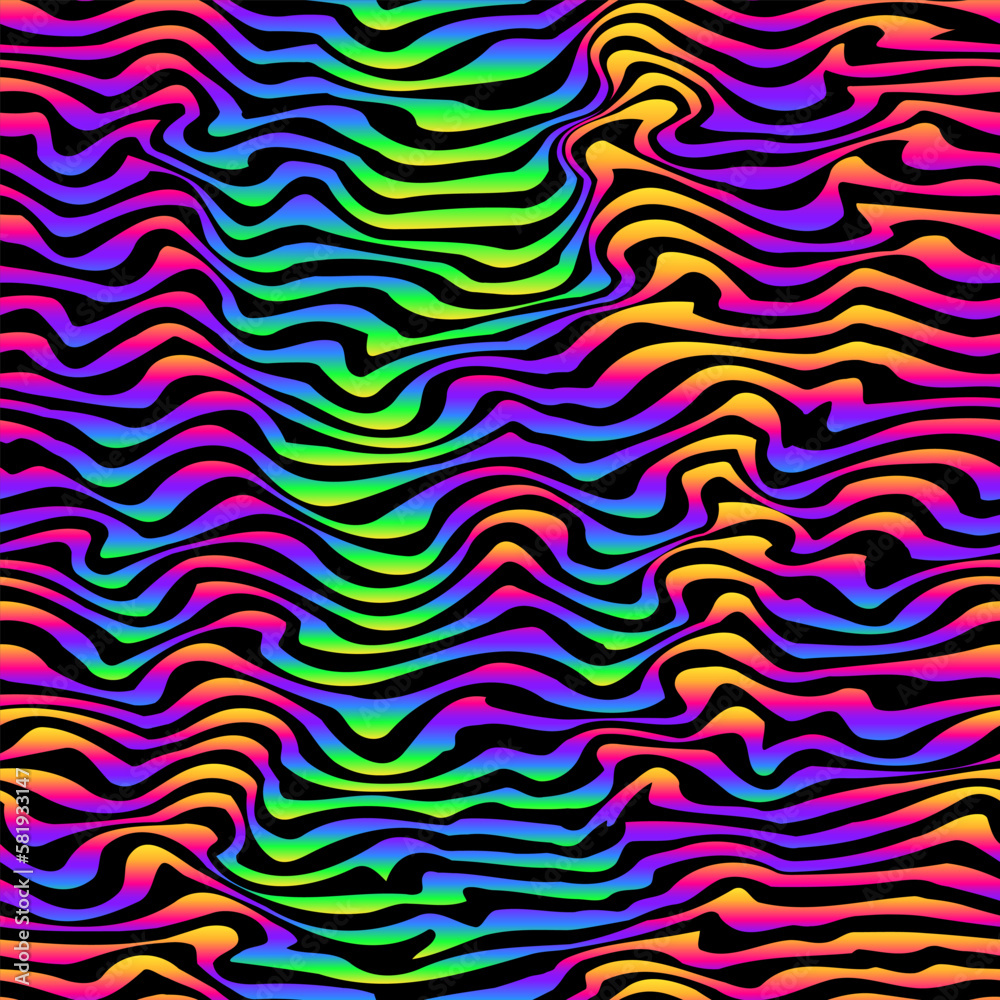 Black and rainbow wavy lines. Seamless pattern