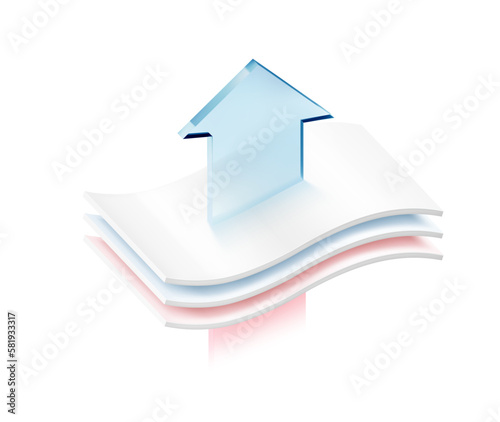 Three wavy layers with transparent arrow. Great for the presentation your materials. Vector illustration isolated on white background. EPS10.
