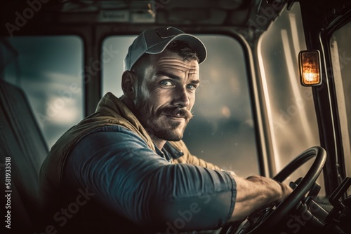 Tired truck driver after work. AI generated, human enhancement © top images