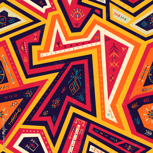 Nordic geometric seamless pattern with runes