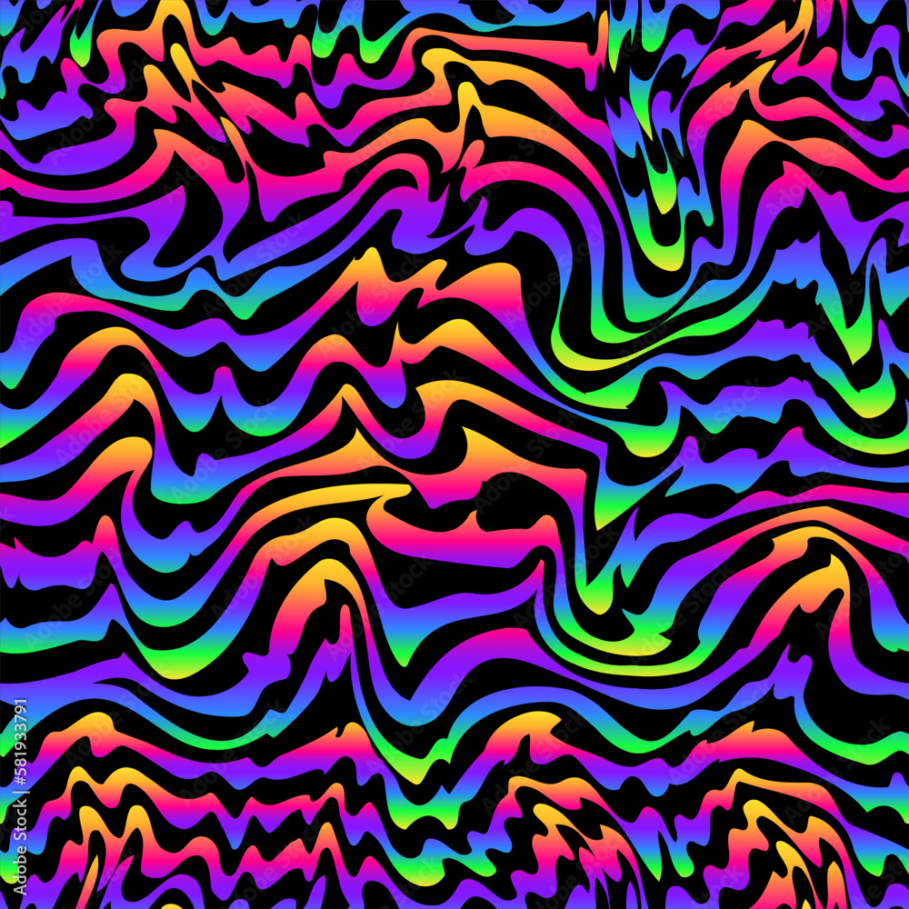 Vibrant Psychedelic wavy lines. Gradient seamless pattern