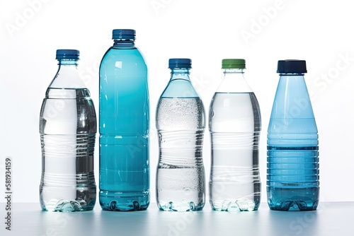 Water bottle collage on an isolated white background. Generative AI