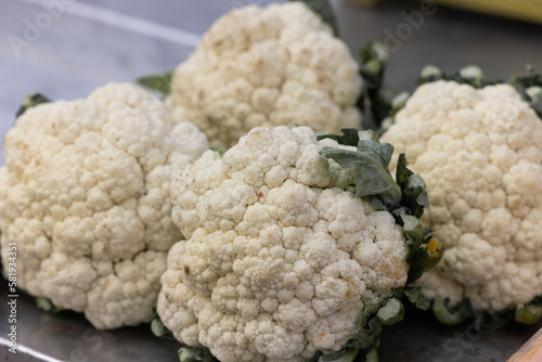 group of cauliflower, fresh cauliflower for sale at a market