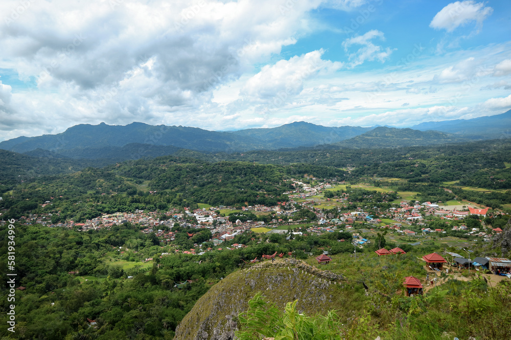 Makale City, Toraja - Indonesia from high view on sunny day.