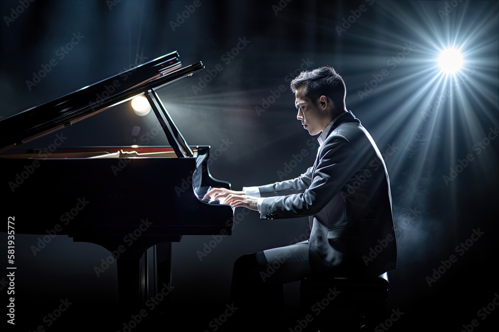 Generative Ai Illustration Of A Pianist Playing A Grand Piano On Stage