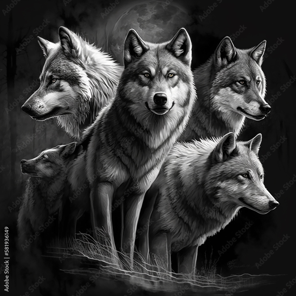 wolfs on a black