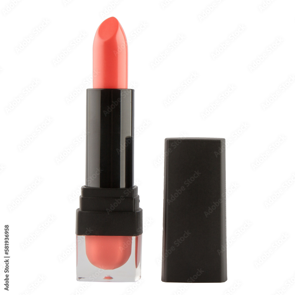 Open lipstick in a black case on a white background Open lipstick in a black case on a white background
