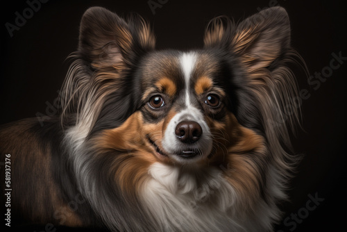 Graceful and Elegant Papillon Dog on Dark Background © ThePixelCraft