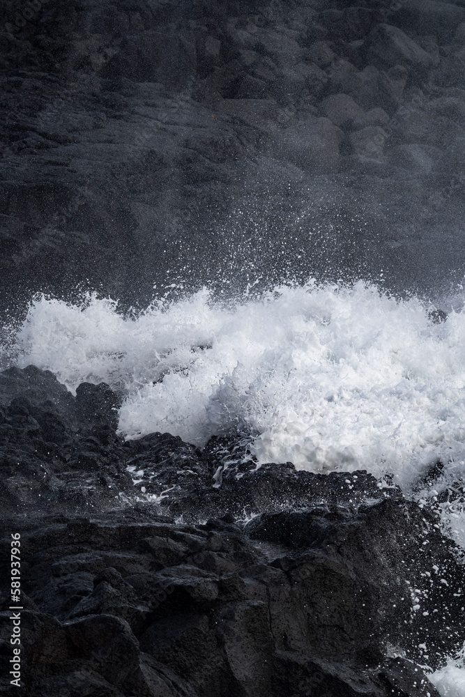 Very big waves and beautiful black rocks the power of the ocean Very big waves and beautiful black rocks the power of the ocean