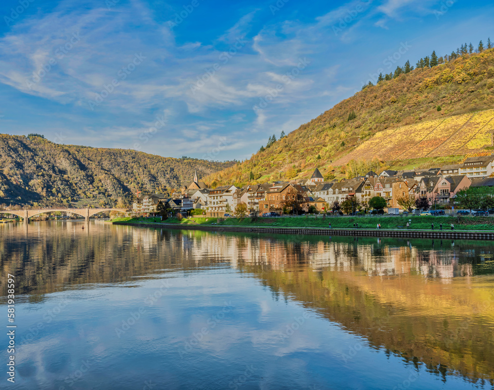 East side of Cochem town on Moselle river in the afternoon during colourful autumn season in Cochem-Zell district, Germany
