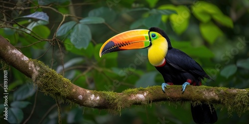 Adorable Toucan frolicking outdoors