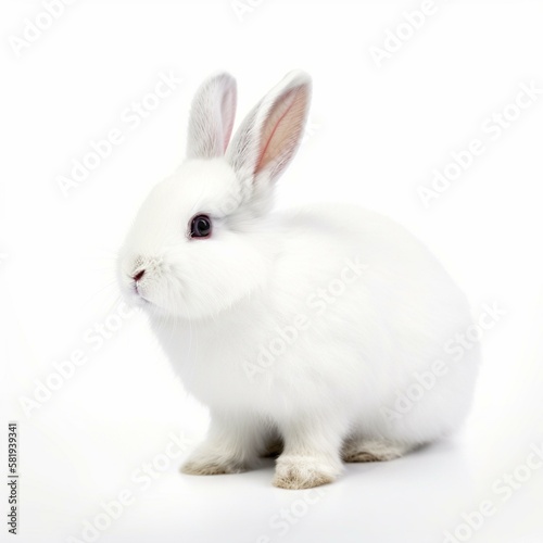 An isolated fluffy white bunny on white background Generative AI