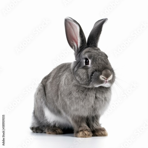 An isolated gray rabbit on white background Generative AI