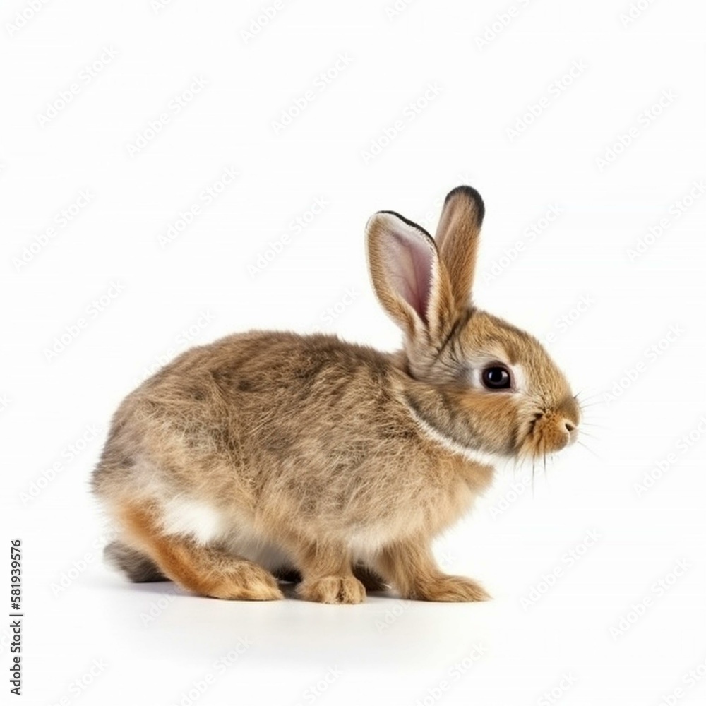 An isolated small baby rabbit on white background Generative AI