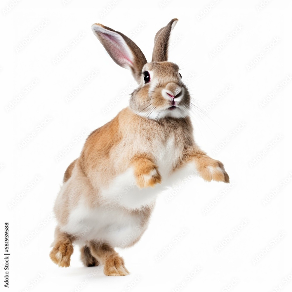 An isolated playful rabbit jumping on white background Generative AI An isolated playful rabbit jumping on white background Generative AI