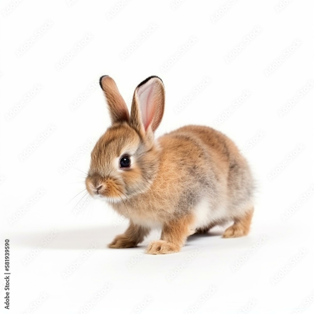 An isolated small baby rabbit on white background Generative AI