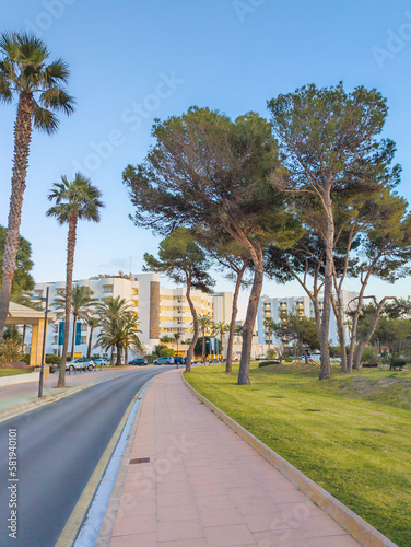 Trees and hotels in Cala Millor, Mallorca © Yaroslav