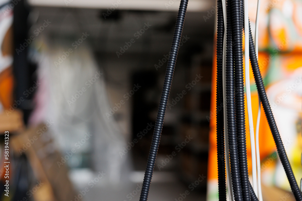 Decaying structure of neglected building in ruins, artistic spray paint