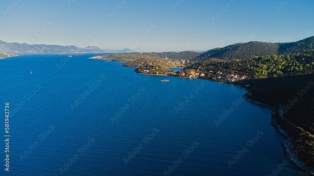 Aerial view of Korcula Island, Croatia.