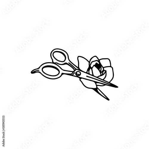 vector illustration of scissors with a rose