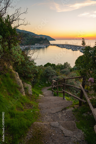 Beautiful path leading down the cliff to the sea.