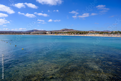 Winter vacation in sunny Caleta de Fuste touristic village on Fuerteventura, Canary islands, Spain