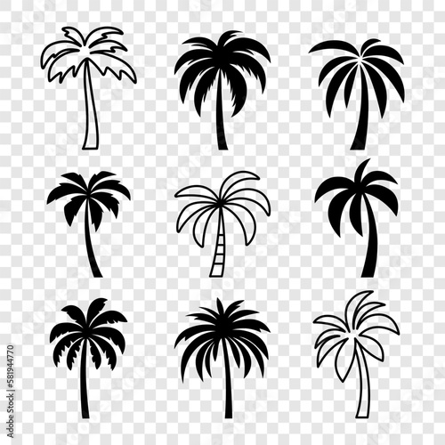 Vector Palm Trees  Palm Tree Icon Set Isolated. Palm Silhouettes. Design Template for Tropical  Vacation  Beach  Summer Concept. Vector Illustration. Front View