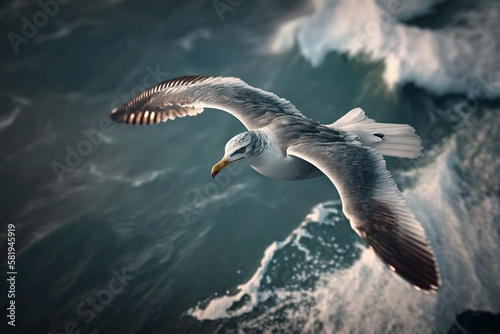 seagull in flight over the ocean generative ai © deyton