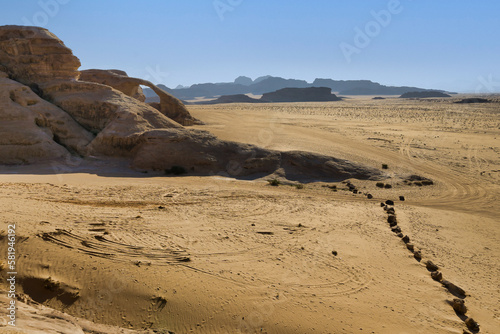 Kharaz Bridge rock arch formation, Wadi Rum, Jordan Desert