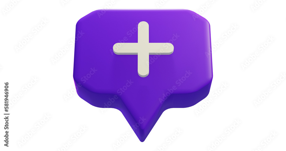 Png 3d render bubble chat with box shape, purple color, and plus mark Png 3d render bubble chat with box shape, purple color, and plus mark