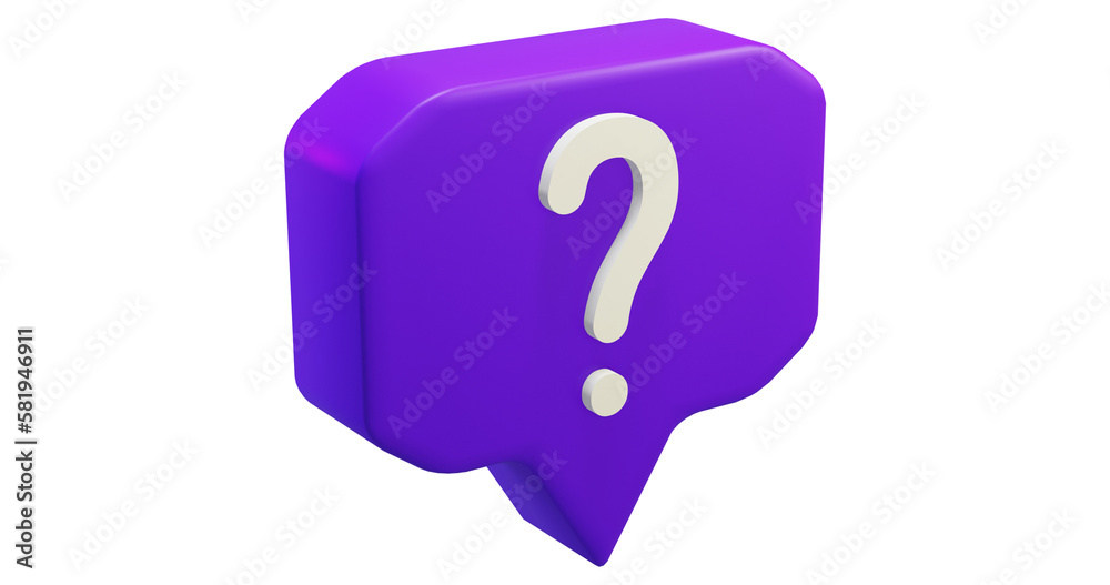 Png 3d render bubble chat with box shape, purple color, and question mark Png 3d render bubble chat with box shape, purple color, and question mark