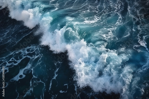 Sea waves top down down view. Foaming